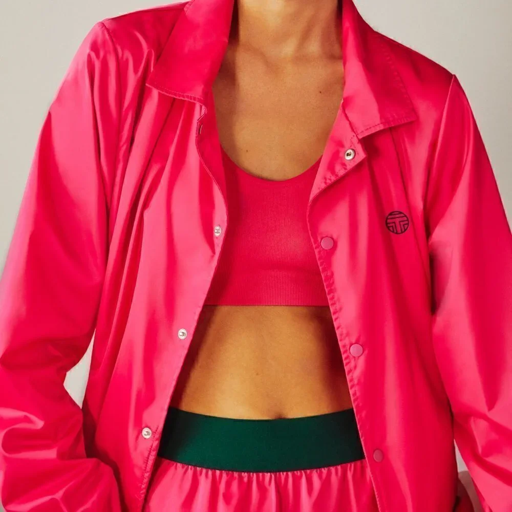 New Tory Burch Sport Performance Satin Barbiecore Pink Warm-Up Jacket NWT Small
